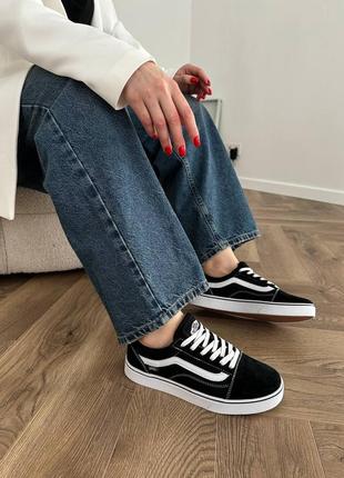 Женские летние трендовые кеды в стиле vans ванс венс натуральная замша текстиль черные черно-белые венсы вансы классические 36-417 фото