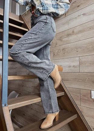 Женские серые джинсы трубы-палаццо4 фото