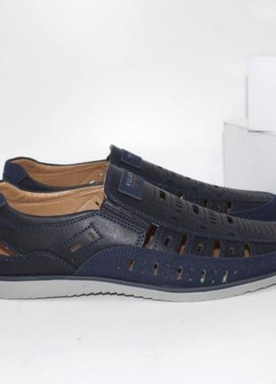Синие мужские летние туфли с перфорацией4 фото