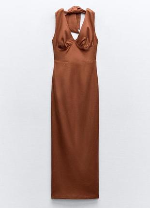 Приталена теракотова сукня лляна zara new3 фото
