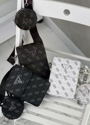 Жіноча брендова сумка guess з гаманецьом, сумка гесс, сумка через плече, сумка з логотипом, сумка на ремінці