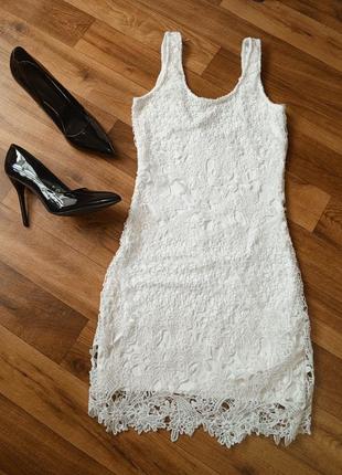 Кружевное белое сарафан платье