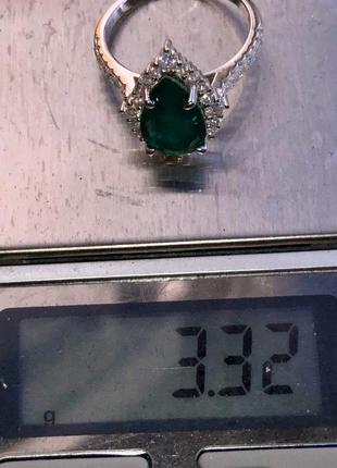 Кольцо серебро с лабораторным изумрудом 12х8 мм6 фото