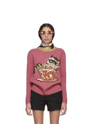 Светр в стилі gucci свитер джемпер з вишивкою кішка гуччі гуччи пуловер світер xs xxs s кофта кардиган1 фото