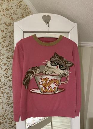 Светр в стилі gucci свитер джемпер з вишивкою кішка гуччі гуччи пуловер світер xs xxs s кофта кардиган4 фото