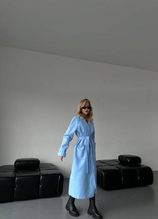 Голубое женское кашемировое пальто4 фото