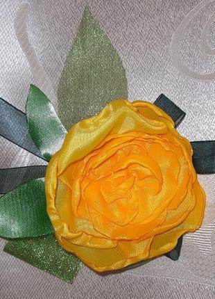 Шелковая текстильная брошь "солнечная роза", ручная работа, диаметр 10-15 см10 фото