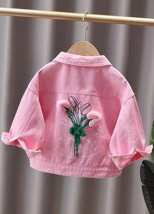Джинсовая курточка для девушек в розовом цвете2 фото