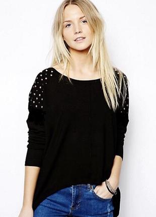 Чорна, зв'язана кофта, джемпер, смітер зі сріблястими заклепками по плечах, asos