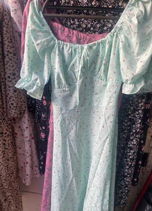 Платье женское длинное миди легкое базовое цветочное нарядное праздничное белое розовое зеленое синее демисезонное весеннее на весну платья батал3 фото