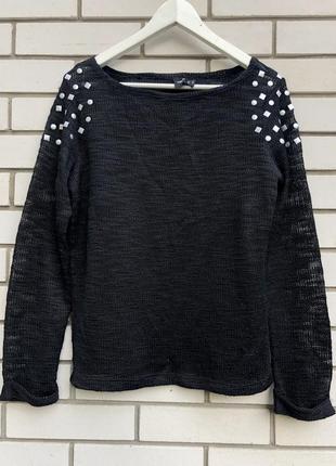 Чёрная,вязанная кофта,джемпер,свитер с серебристыми заклепками по плечам, asos3 фото