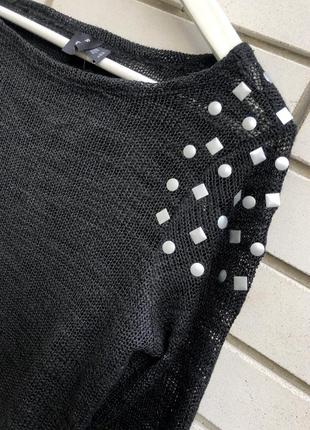 Чёрная,вязанная кофта,джемпер,свитер с серебристыми заклепками по плечам, asos9 фото