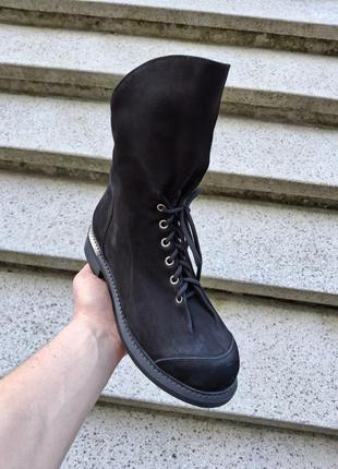Женские ботинки с паголенком натуральный нубук черные2 фото