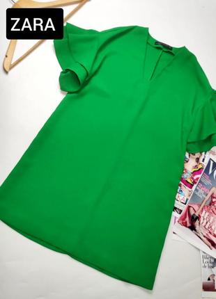 Платье женское мини зеленого цвета с рукавами рюшами от бренда zara s