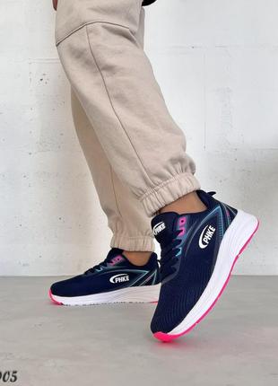 Синие розовые женские спортивные кроссовки тканые текстильные на утолщенной подошве7 фото