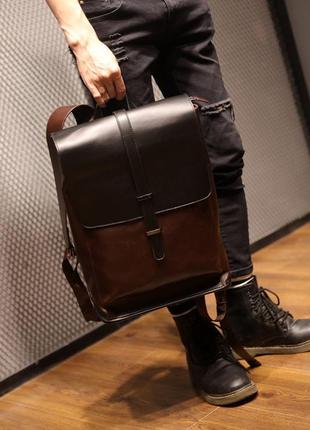 Мужской кожаный коричневый городской рюкзак портфель ранець сумка для ноутбука документов