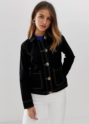 Черная практичная куртка new look с контрастной строчкой хл4 фото