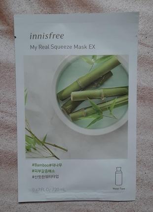 Тканевая маска с экстрактом бамбука innisfree my real squeeze mask bamboo