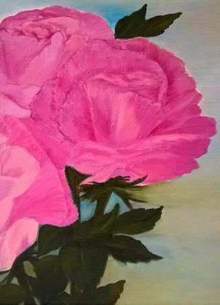 Картина маслом с букетом розовых роз, холст на подрамнике, 35*45 см8 фото
