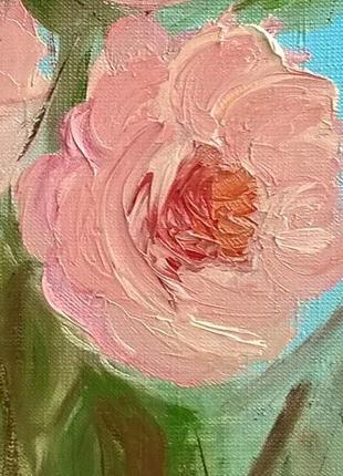 Картина маслом с букетом розовых роз, холст на подрамнике, 40*30 см3 фото