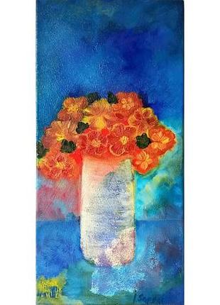 Натюрморт жовті квіти в вазі, полотно на підрамнику, 40*20 см