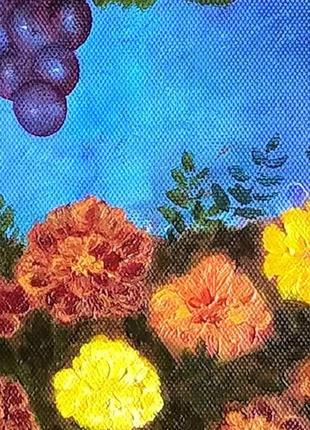 Натюрморт олією грони винограду вино квіти календули, полотно на підрамнику, 80 * 50 см2 фото