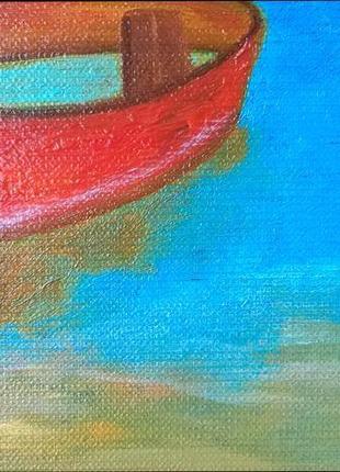 Картина маслом  морской пейзаж с лодкой, холст на подрамнике, 45*65 см9 фото
