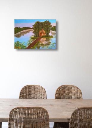Картина маслом  пейзаж с озером, холст на подрамнике, 40*55 см3 фото