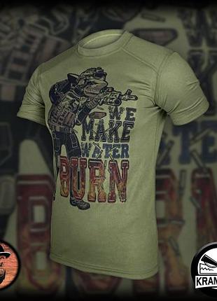 Армейская футболка цвета олива "we make water burn", мужские футболки и майки, тактическая и форменная одежда