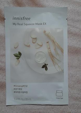 Тканинна маска з екстрактом женьшеню innisfree my real squeeze mask ginseng