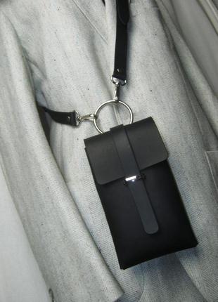 Сумочка для телефона  из натуральной кожи ,вертикальная сумочка, поясная + кросс боди  ручной работы