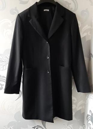 Черный удлинённый пиджак жакет блейзер в тонкую полоску платье-пиджак3 фото