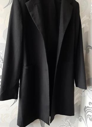 Черный удлинённый пиджак жакет блейзер в тонкую полоску платье-пиджак4 фото