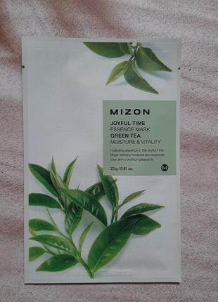 Тканинна маска з екстрактом зеленого чаю mizon joyful time essence mask green tea vitality