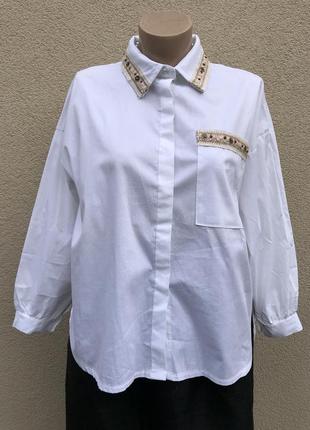Біла сорочка,блуза,удлиеннная спинка,вишивка, стрази,мереживо9 фото
