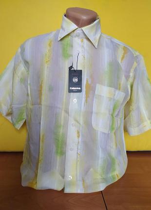 Новая рубашка летняя, мужская, короткий рукав, лёгкая, приятная к телу, хорошо пропускает воздух