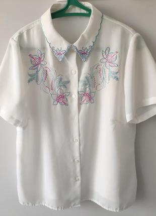 Блуза белая с вышивкой, m, 44, 467 фото