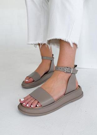 Бежевые моко женские босоножки на утолщенной подошве из натуральной кожи кожаные босоножки