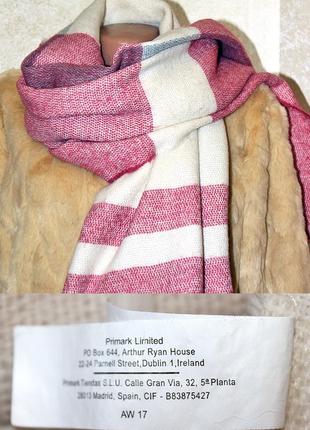 Большой теплый шарф primark в бело-розовом цвете9 фото