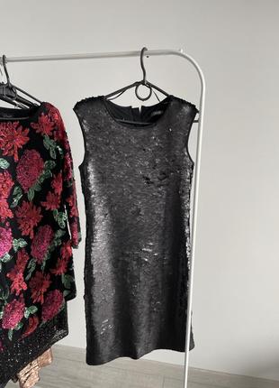 Платье пайетки черная эсприт прямая платье в пайетках коктейльная блестящая чешуя3 фото