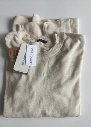 Пуловер мужской летний lc waikiki linen blend  р.xl светло бежевий 2
