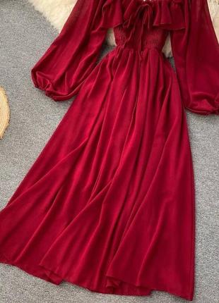 Женское летнее весеннее длинное платье миди с рукавами💘 розовое красное черное масло оливковое6 фото