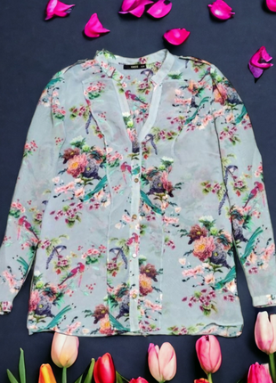 Брендовая блуза oasis румыния принт цветы птицы этикетка