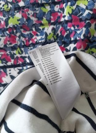 Р 12 / 46-48 прелестная блуза футболка с рукавом 3/4 кофта джемпер белая в полоску и цветочный принт5 фото