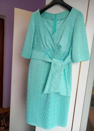 Бирюзовое яркое оригинальное платье в стиле кимоно5 фото