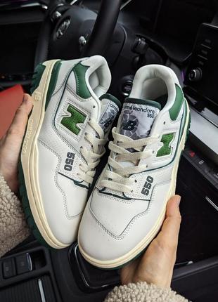 Мужские кроссовки new balance 550 белые с зеленым
