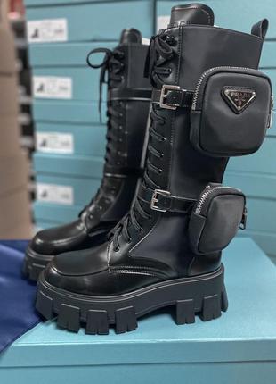 Prada boots zip pocket black чоботи жіночі прада