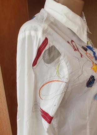 Удлиненная свободная натуральная коттоновая блуза/рубашка с вышивкой/аппликацией м9 фото