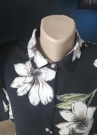 Натуральная вискозная рубашка в цветы. цветочная свободная рубашка короткий рукав pull &amp; bear3 фото