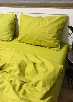 Однотонное постельное белье из бязи, салатовое, набор двуспальный,евро,полуторный, зеленая, простыня на резинке3 фото